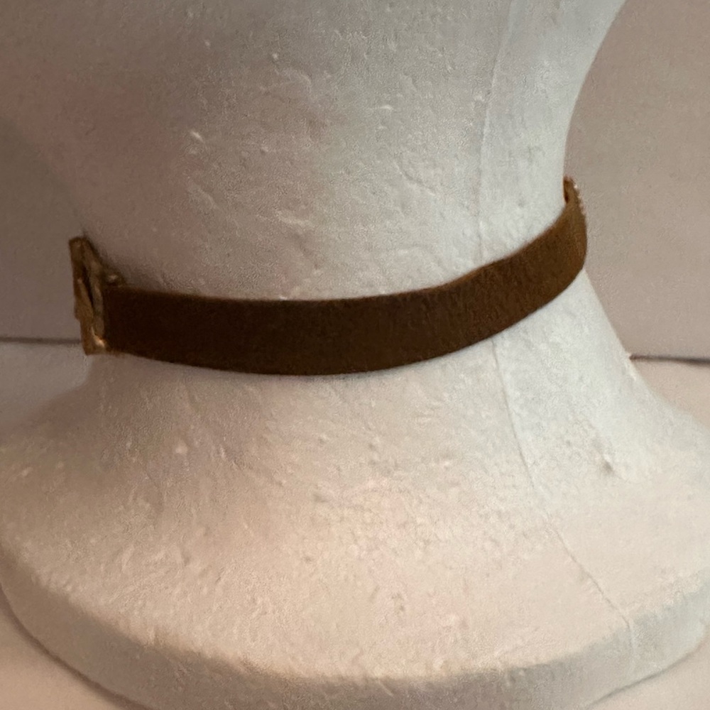 Vintage choker green brown suede gold hook closure ☮️ necklace - Picture 6 of 11